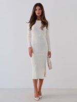 Rochie alba tricotata midi