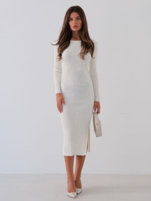 Rochie alba tricotata midi