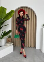 Rochie tulle neagra dama maneca lunga