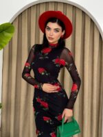 Rochii mulate elegante negre de ocazie cu trandafiri