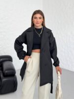 Trench negru toamna dama